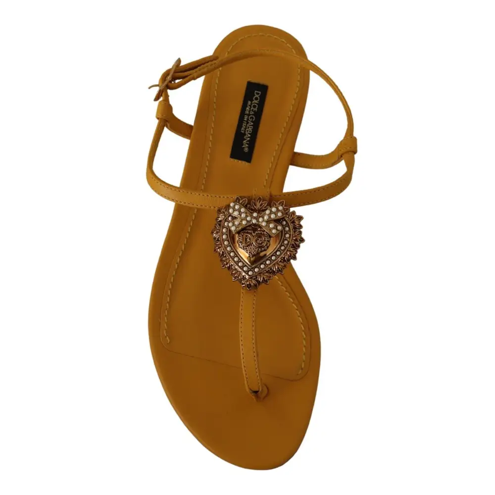 Dolce & Gabbana Senf Leder Devotion Flats Sandalen Schuhe - EU35/US4.5