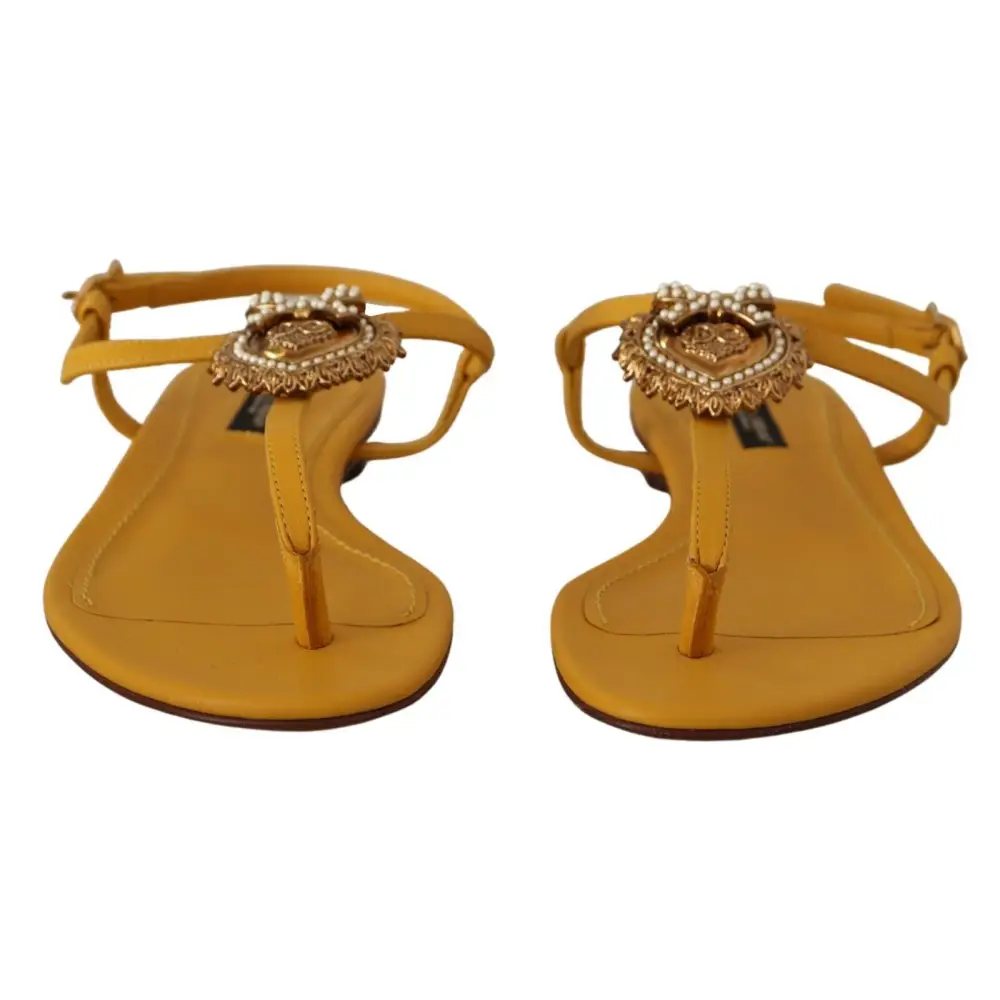 Dolce & Gabbana Senf Leder Devotion Flats Sandalen Schuhe - EU35/US4.5