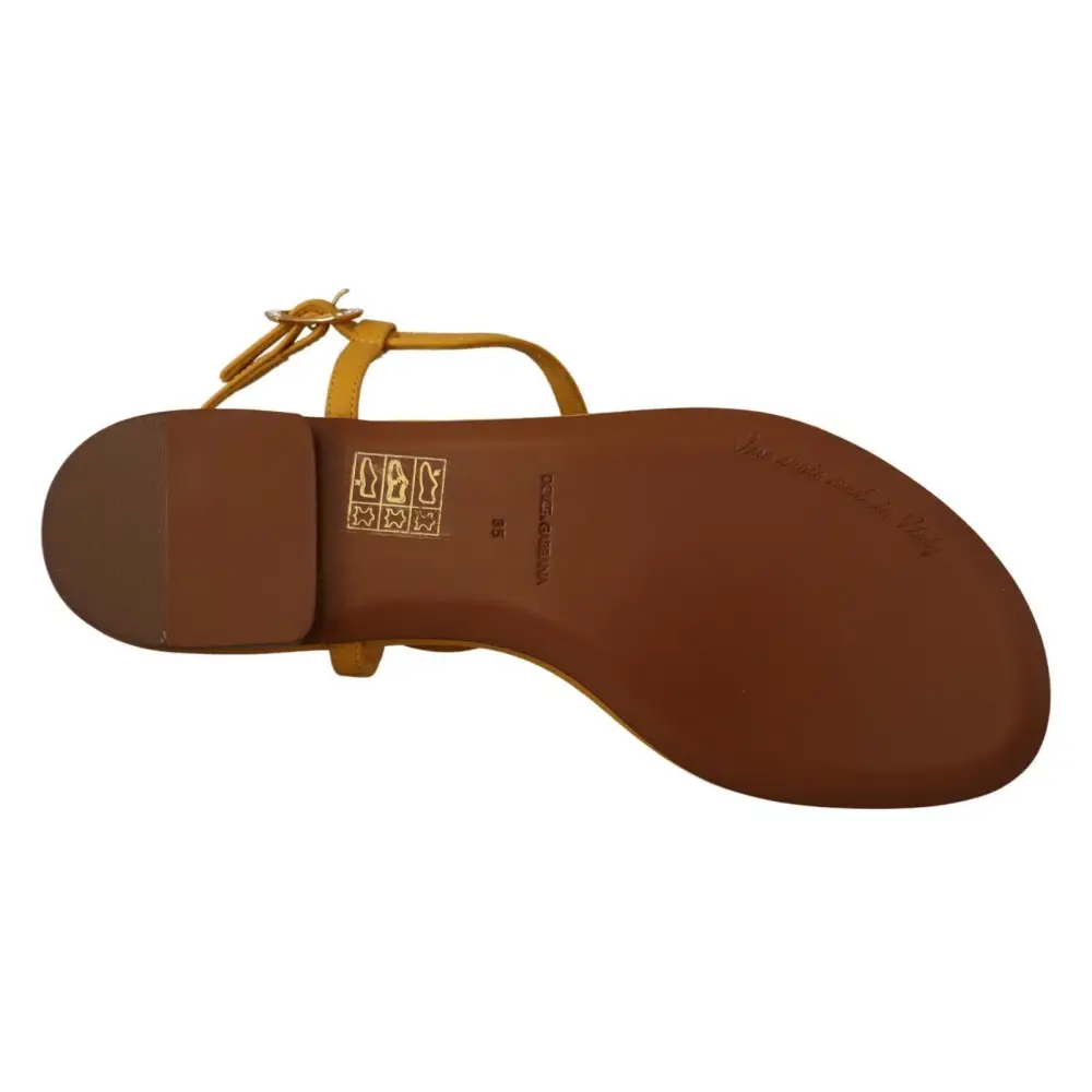 Dolce & Gabbana Senf Leder Devotion Flats Sandalen Schuhe - EU35/US4.5