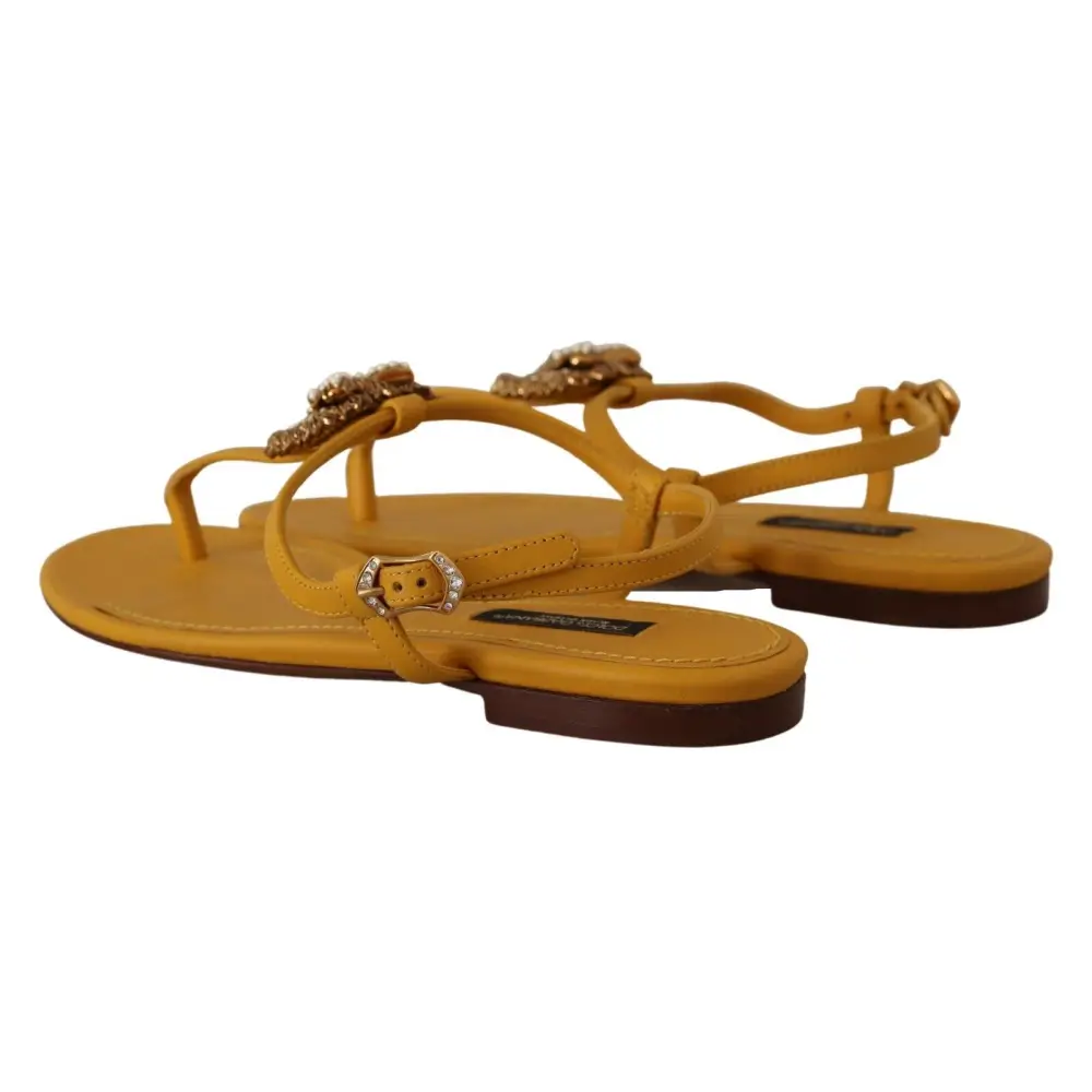 Dolce & Gabbana Senf Leder Devotion Flats Sandalen Schuhe - EU35/US4.5