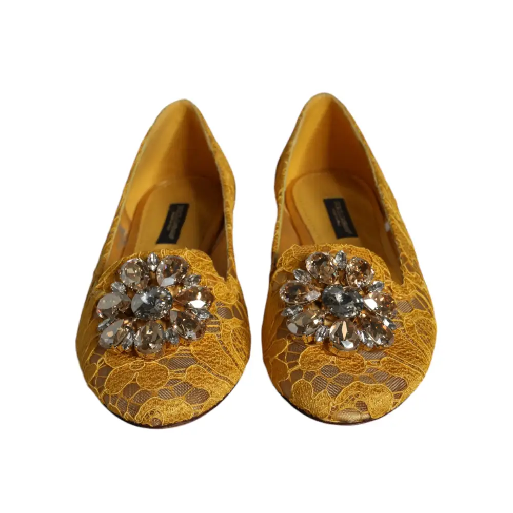 Dolce & Gabbana Senf Spitze Kristall Ballett Flats Loafer Schuhe - EU35/US4.5