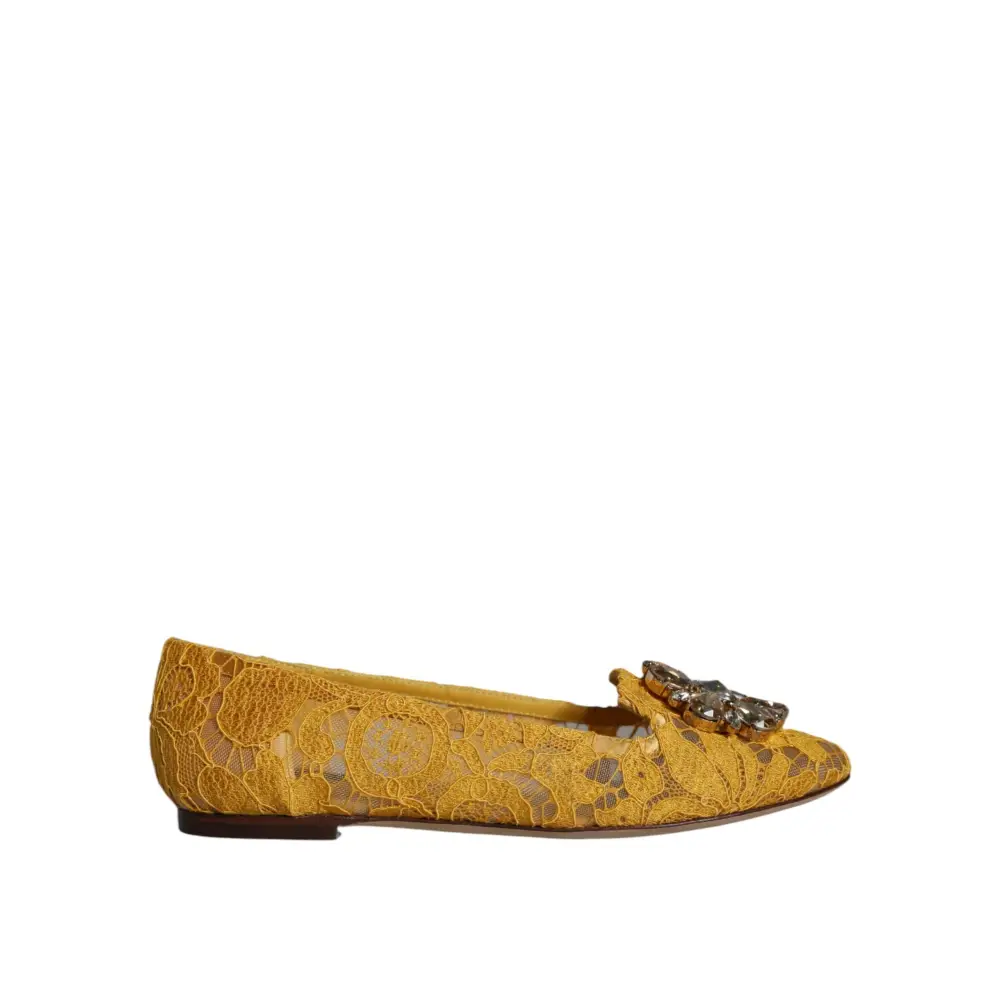 Dolce & Gabbana Senf Spitze Kristall Ballett Flats Loafer Schuhe - EU35/US4.5