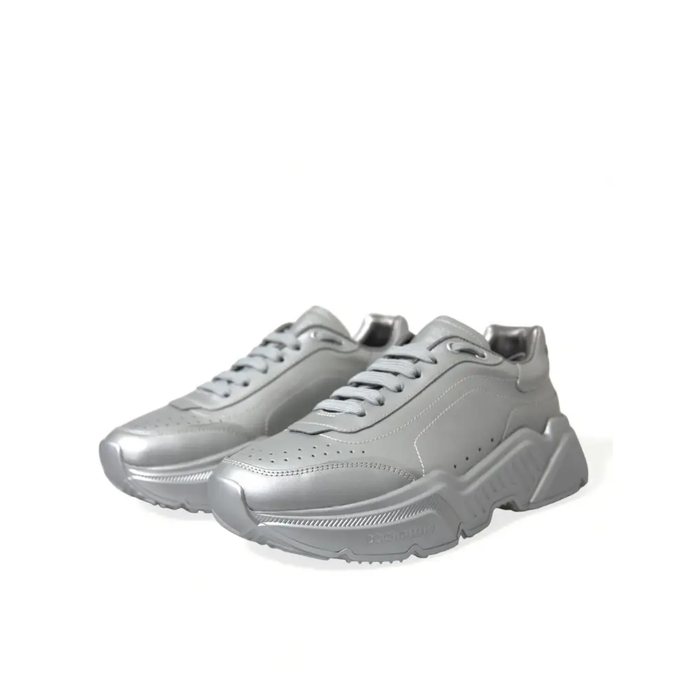 Dolce & Gabbana Silber DAYMASTER Leder Männer Casual Turnschuhe Schuhe - EU40/US7