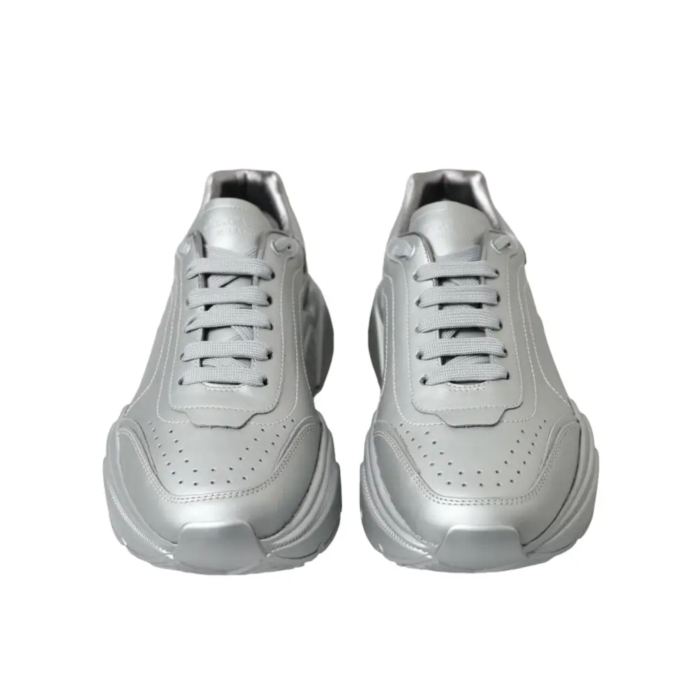 Dolce & Gabbana Silber DAYMASTER Leder Männer Casual Turnschuhe Schuhe - EU40/US7