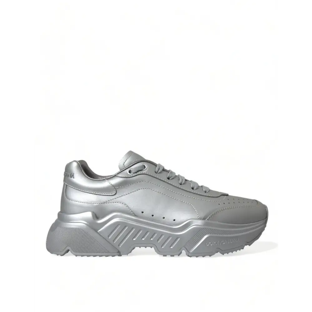 Dolce & Gabbana Silber DAYMASTER Leder Männer Casual Turnschuhe Schuhe - EU40/US7