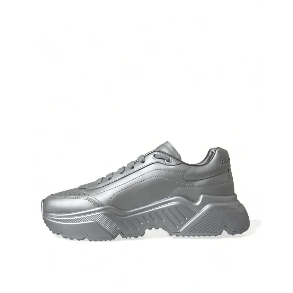 Dolce & Gabbana Silber DAYMASTER Leder Männer Casual Turnschuhe Schuhe - EU40/US7