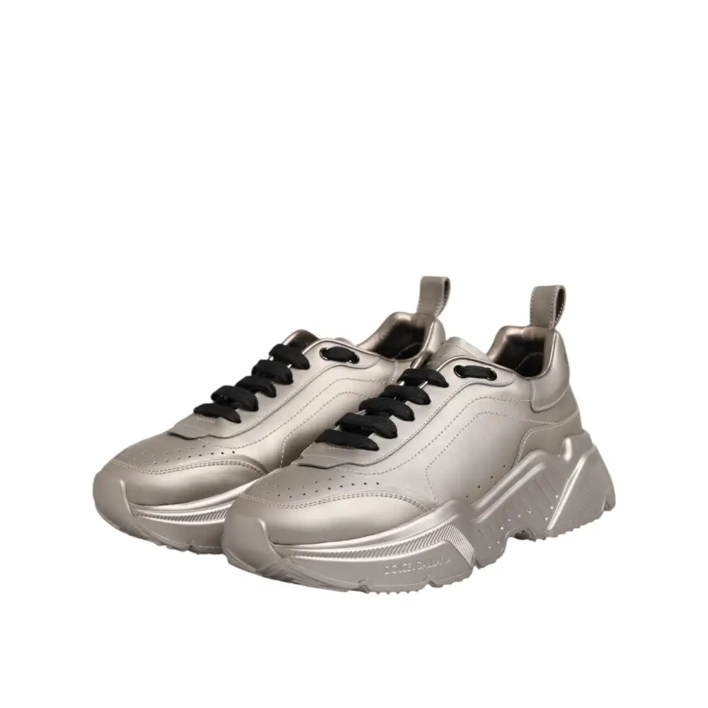 Dolce & Gabbana Silber DAYMASTER Leder Männer Turnschuhe Schuhe