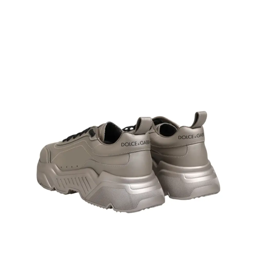 Dolce & Gabbana Silber DAYMASTER Leder Männer Turnschuhe Schuhe