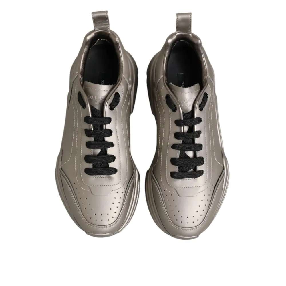 Dolce & Gabbana Silber DAYMASTER Leder Männer Turnschuhe Schuhe