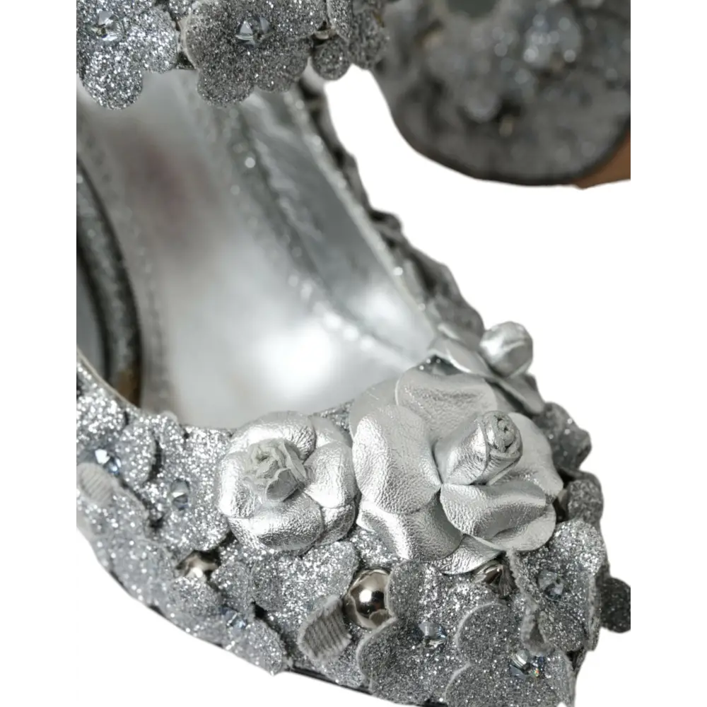 Dolce & Gabbana Silber Floral Kristall Mary Jane Pumps Schuhe - EU36/US5.5