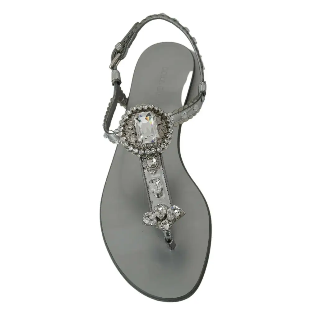 Dolce & Gabbana Silber Kristall Sandalen Flip Flops Schuhe - EU37/US6.5