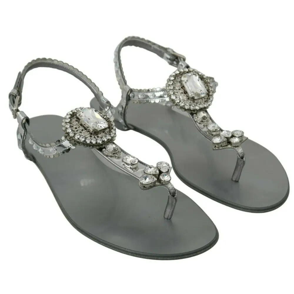 Dolce & Gabbana Silber Kristall Sandalen Flip Flops Schuhe - EU37/US6.5