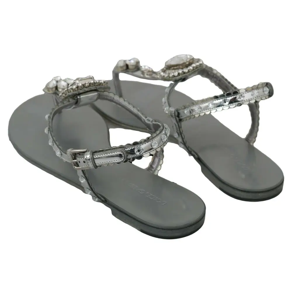 Dolce & Gabbana Silber Kristall Sandalen Flip Flops Schuhe - EU37/US6.5