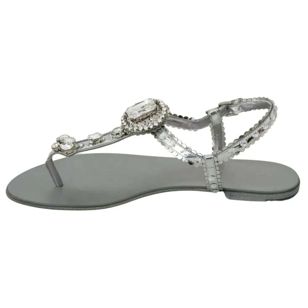 Dolce & Gabbana Silber Kristall Sandalen Flip Flops Schuhe - EU37/US6.5
