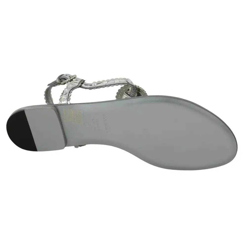Dolce & Gabbana Silber Kristall Sandalen Flip Flops Schuhe - EU37/US6.5