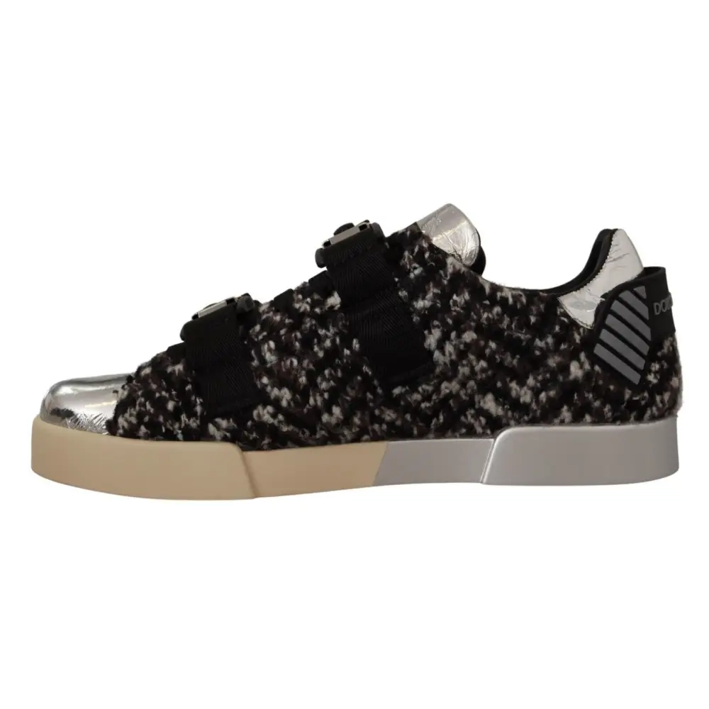 Dolce & Gabbana Silber Leder Braun Baumwolle Wolle Turnschuhe Schuhe - EU44/US11