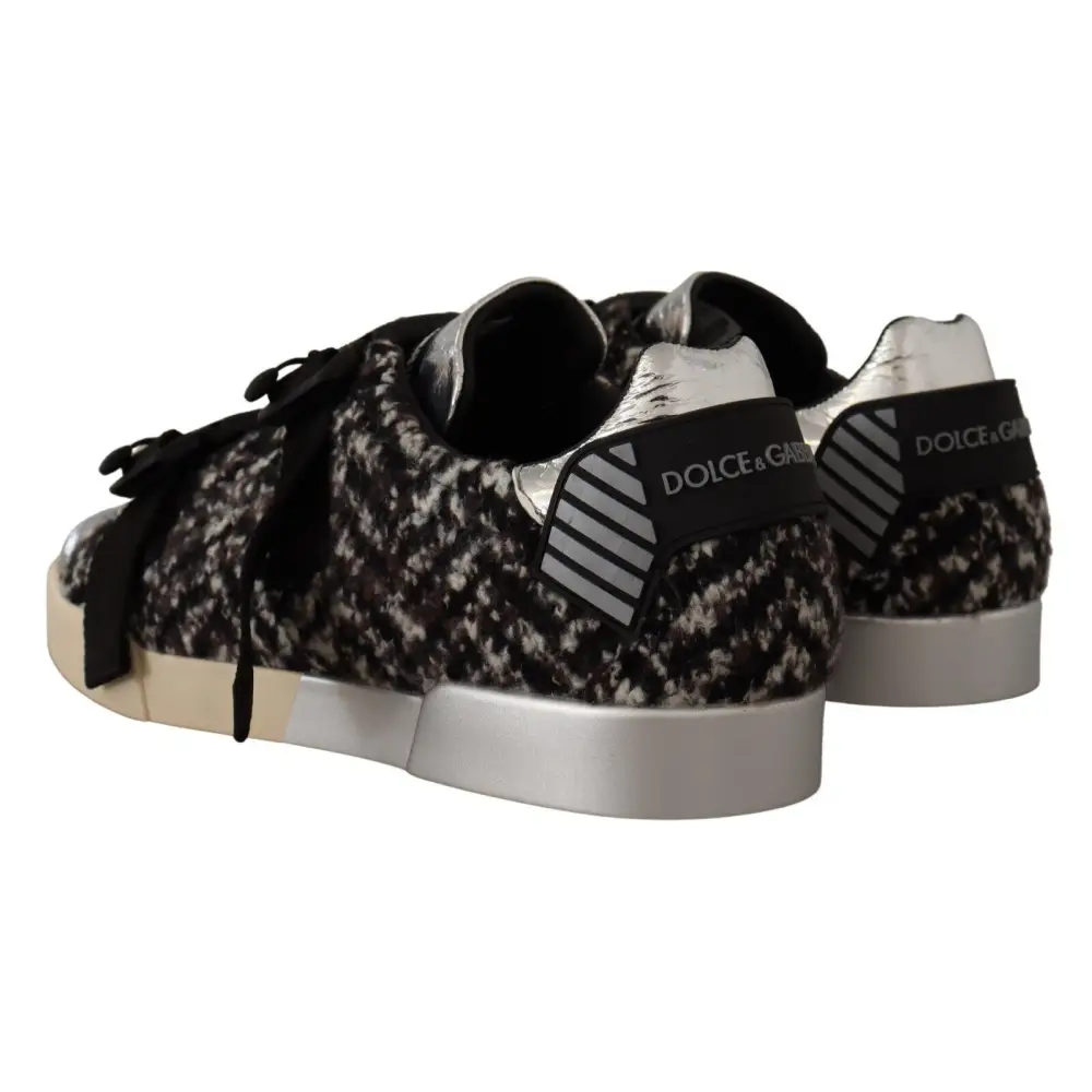 Dolce & Gabbana Silber Leder Braun Baumwolle Wolle Turnschuhe Schuhe - EU44/US11