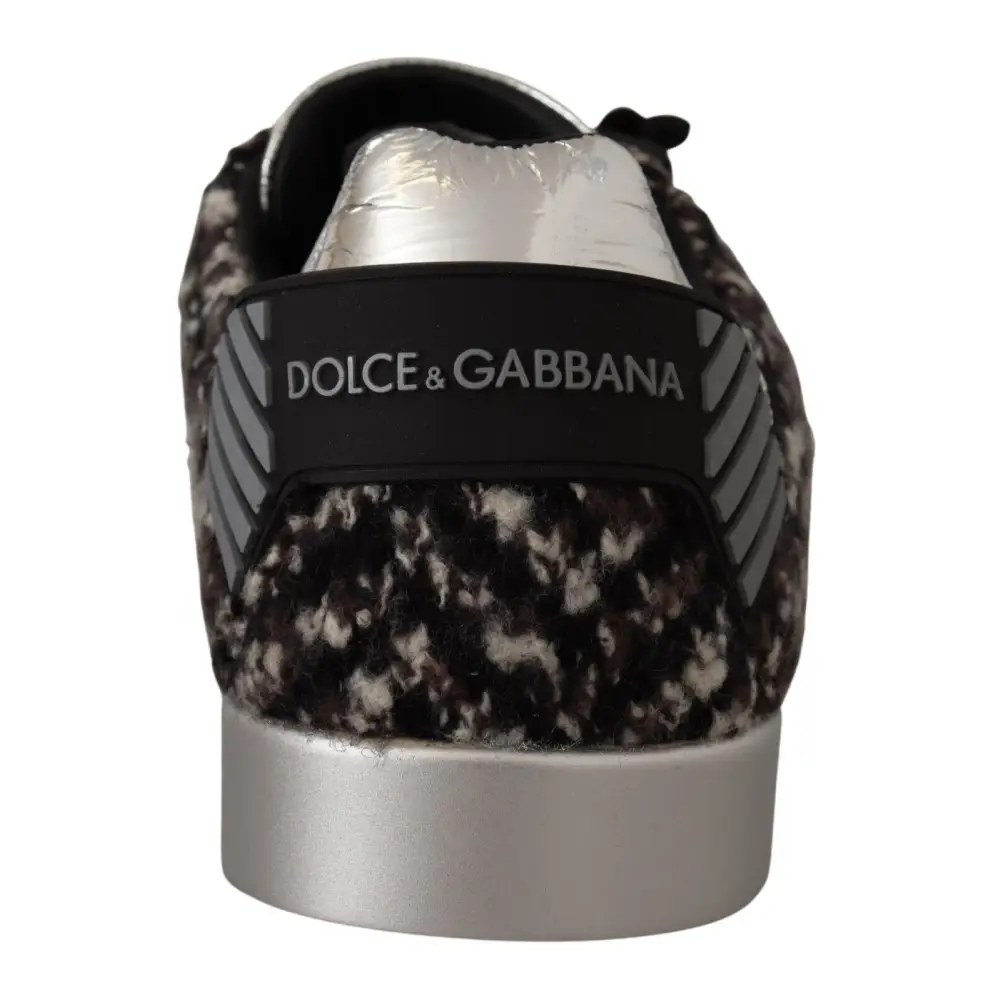 Dolce & Gabbana Silber Leder Braun Baumwolle Wolle Turnschuhe Schuhe - EU44/US11