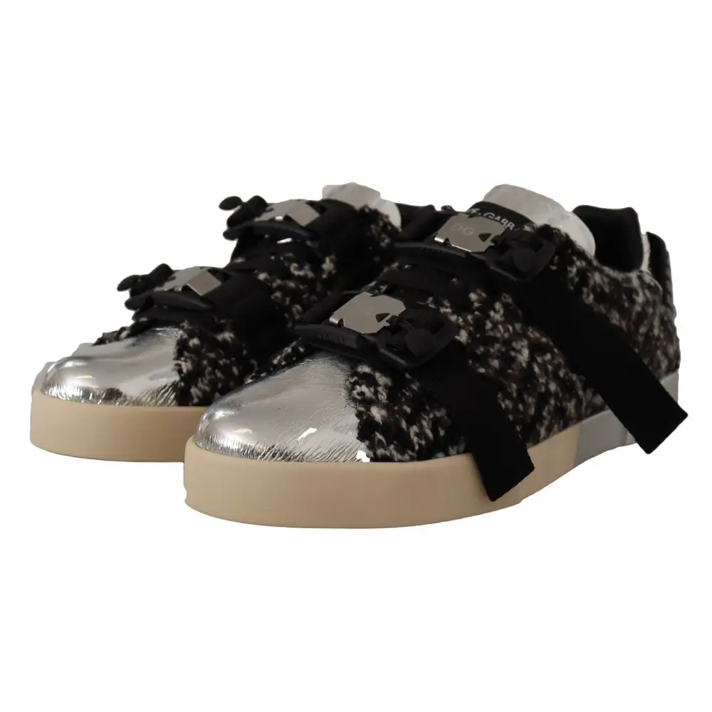 Dolce & Gabbana Silber Leder Braun Baumwolle Wolle Turnschuhe Schuhe - EU44/US11