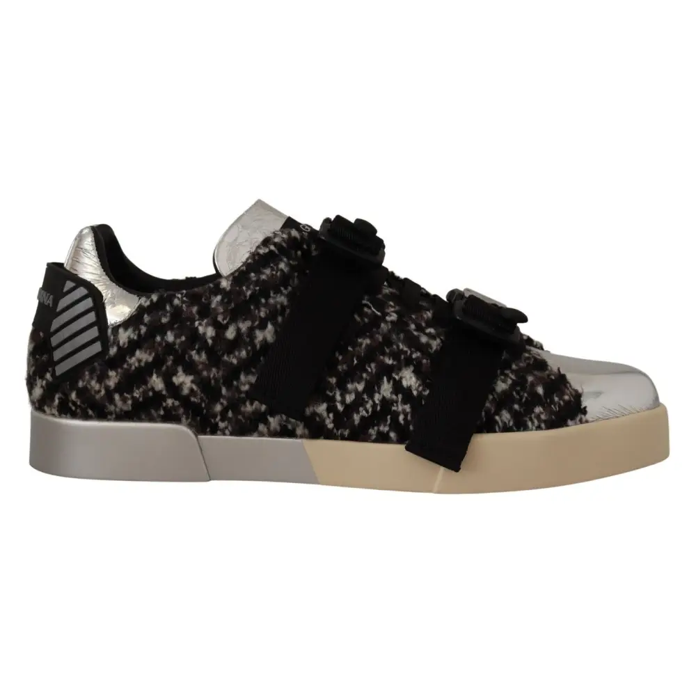 Dolce & Gabbana Silber Leder Braun Baumwolle Wolle Turnschuhe Schuhe - EU44/US11