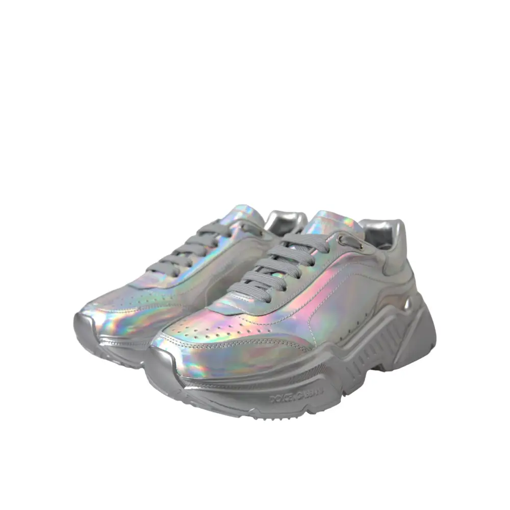 Dolce & Gabbana Silber schillernde DAYMASTER Leder Sneakers Schuhe - EU39/US8.5