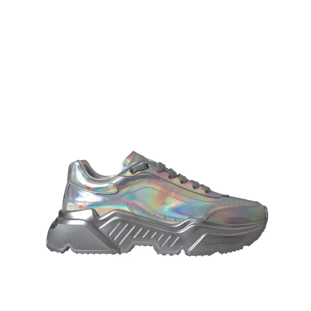 Dolce & Gabbana Silber schillernde DAYMASTER Leder Sneakers Schuhe - EU39/US8.5