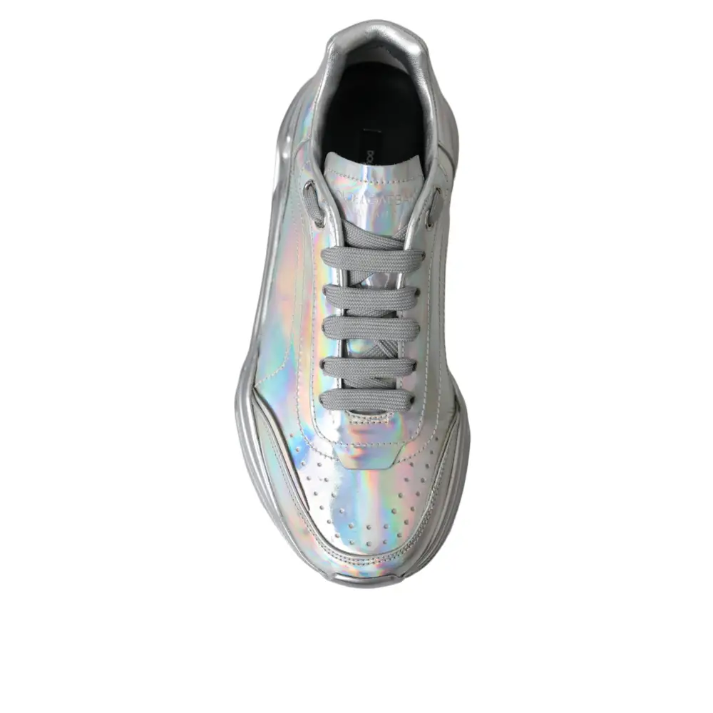 Dolce & Gabbana Silber schillernde DAYMASTER Leder Sneakers Schuhe - EU39/US8.5