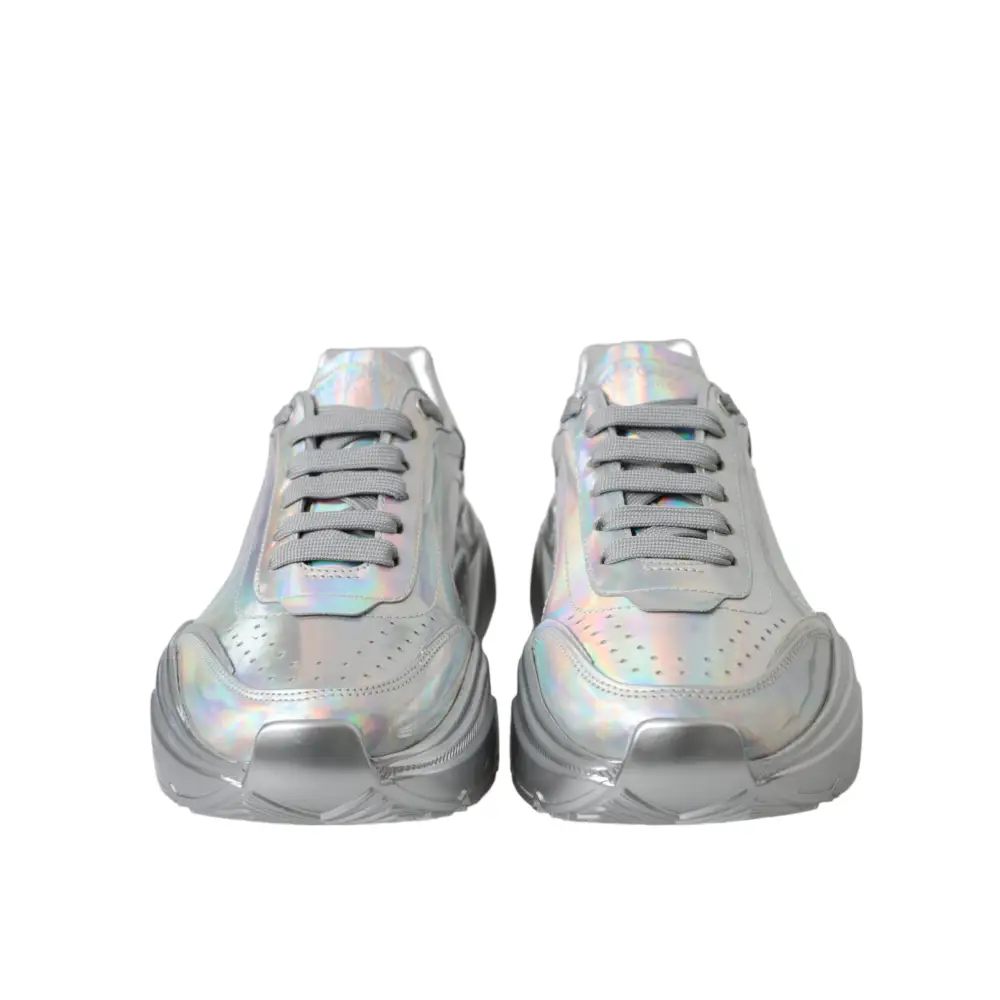 Dolce & Gabbana Silber schillernde DAYMASTER Leder Sneakers Schuhe - EU39/US8.5