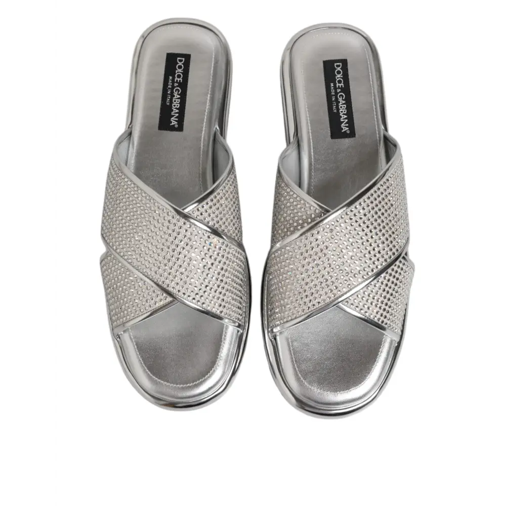 Dolce & Gabbana Silber Strass Rutschen Flats Hausschuhe Schuhe