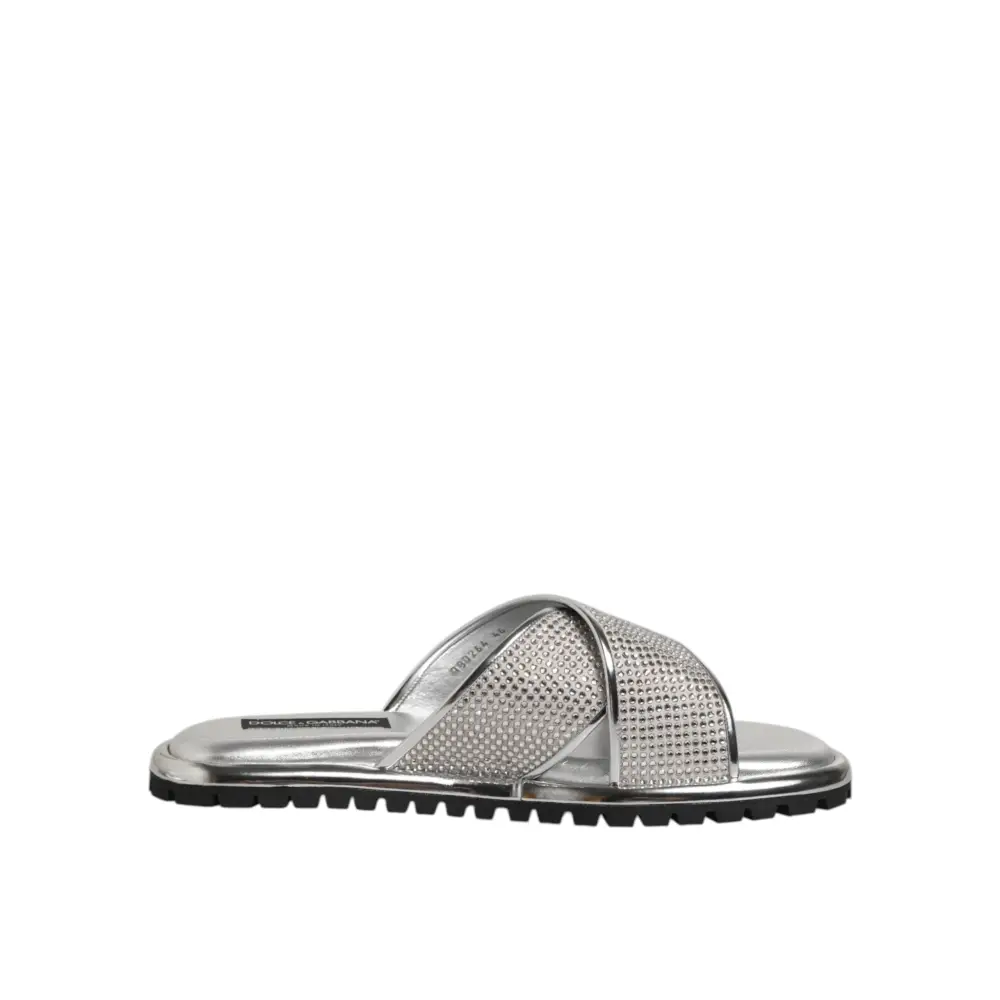 Dolce & Gabbana Silber Strass Rutschen Flats Hausschuhe Schuhe