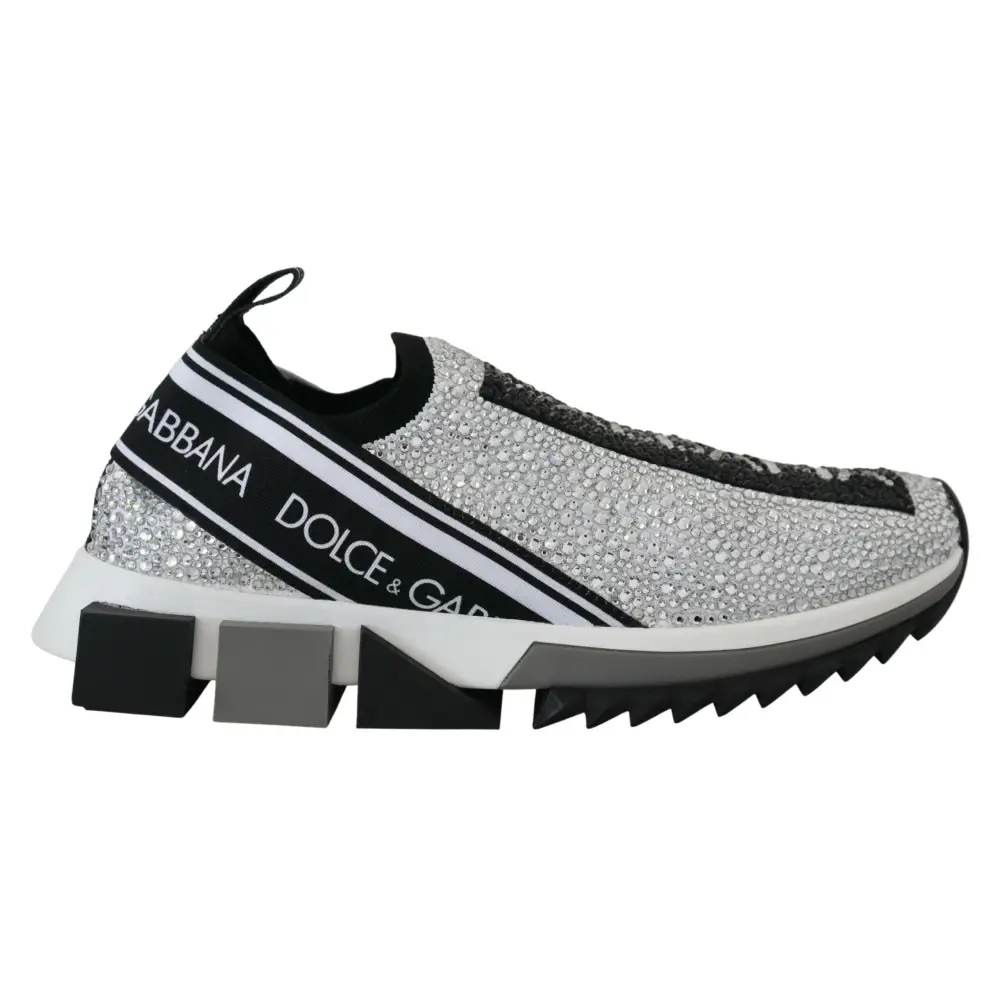 Dolce & Gabbana Silber Strass Sorrento Turnschuhe Schuhe