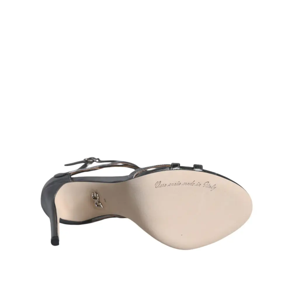 Dolce & Gabbana Silberne Keira Leder Heels Sandalen Schuhe