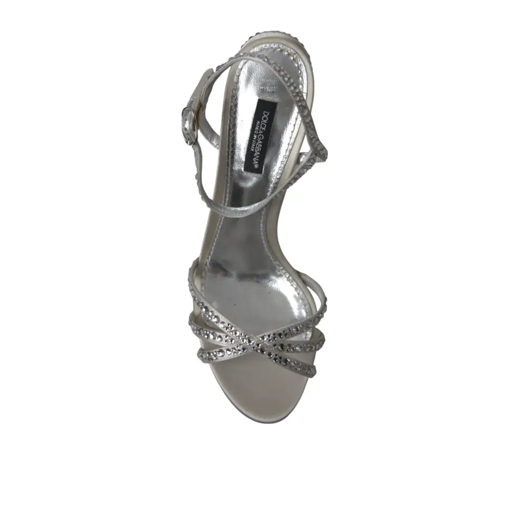 Dolce & Gabbana Silberne Kristall-Knöchelriemen-Sandalen Schuhe