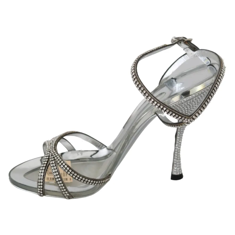 Dolce & Gabbana Silberne Kristall-Knöchelriemen-Sandalen Schuhe - EU39/US8.5