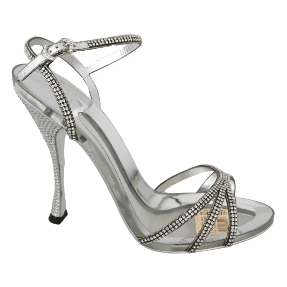 Dolce & Gabbana Silberne Kristall-Knöchelriemen-Sandalen Schuhe - EU39/US8.5