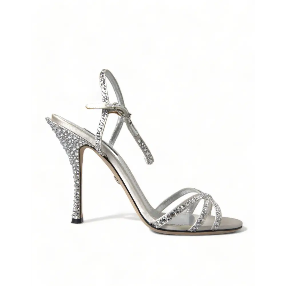 Dolce & Gabbana Silberne Kristall-Knöchelriemen-Sandalen Schuhe