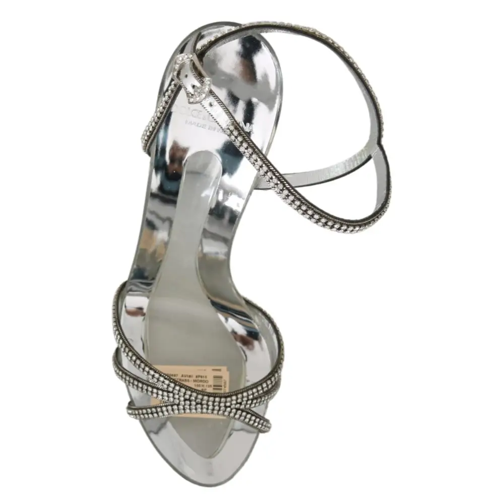 Dolce & Gabbana Silberne Kristall-Knöchelriemen-Sandalen Schuhe - EU39/US8.5