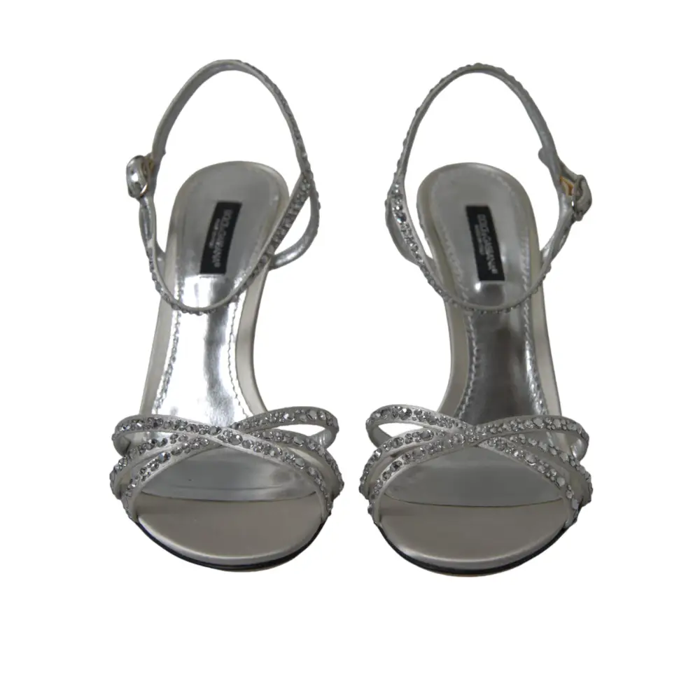 Dolce & Gabbana Silberne Kristall-Knöchelriemen-Sandalen Schuhe
