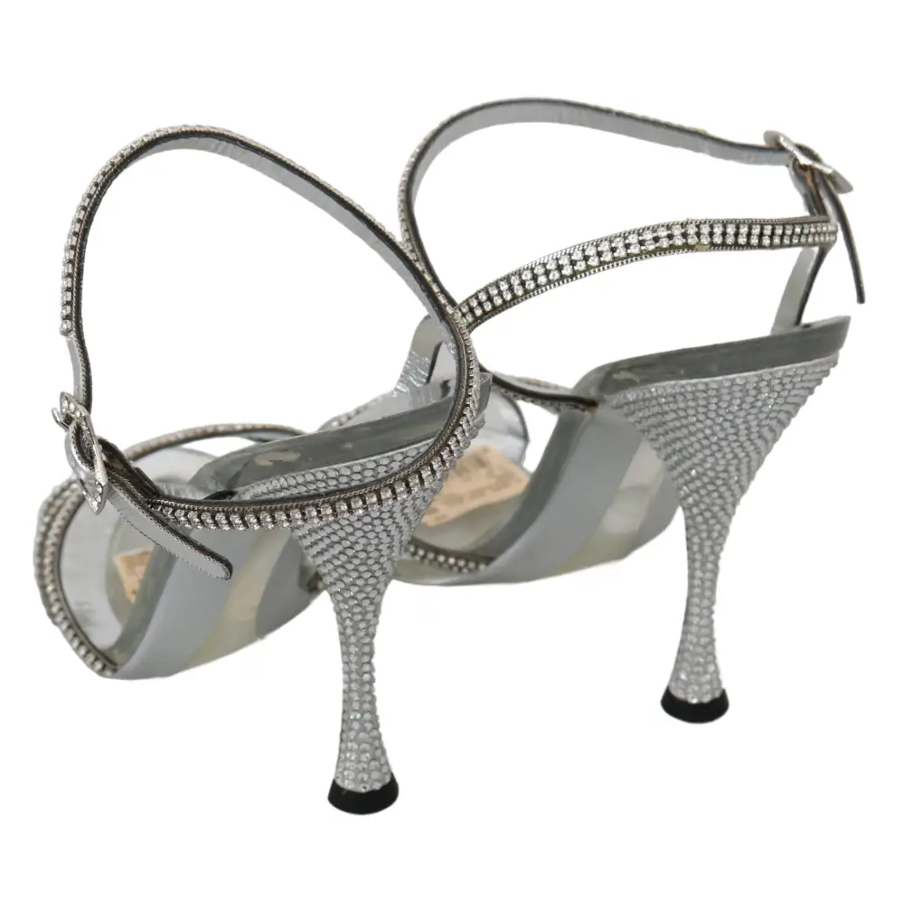 Dolce & Gabbana Silberne Kristall-Knöchelriemen-Sandalen Schuhe - EU39/US8.5