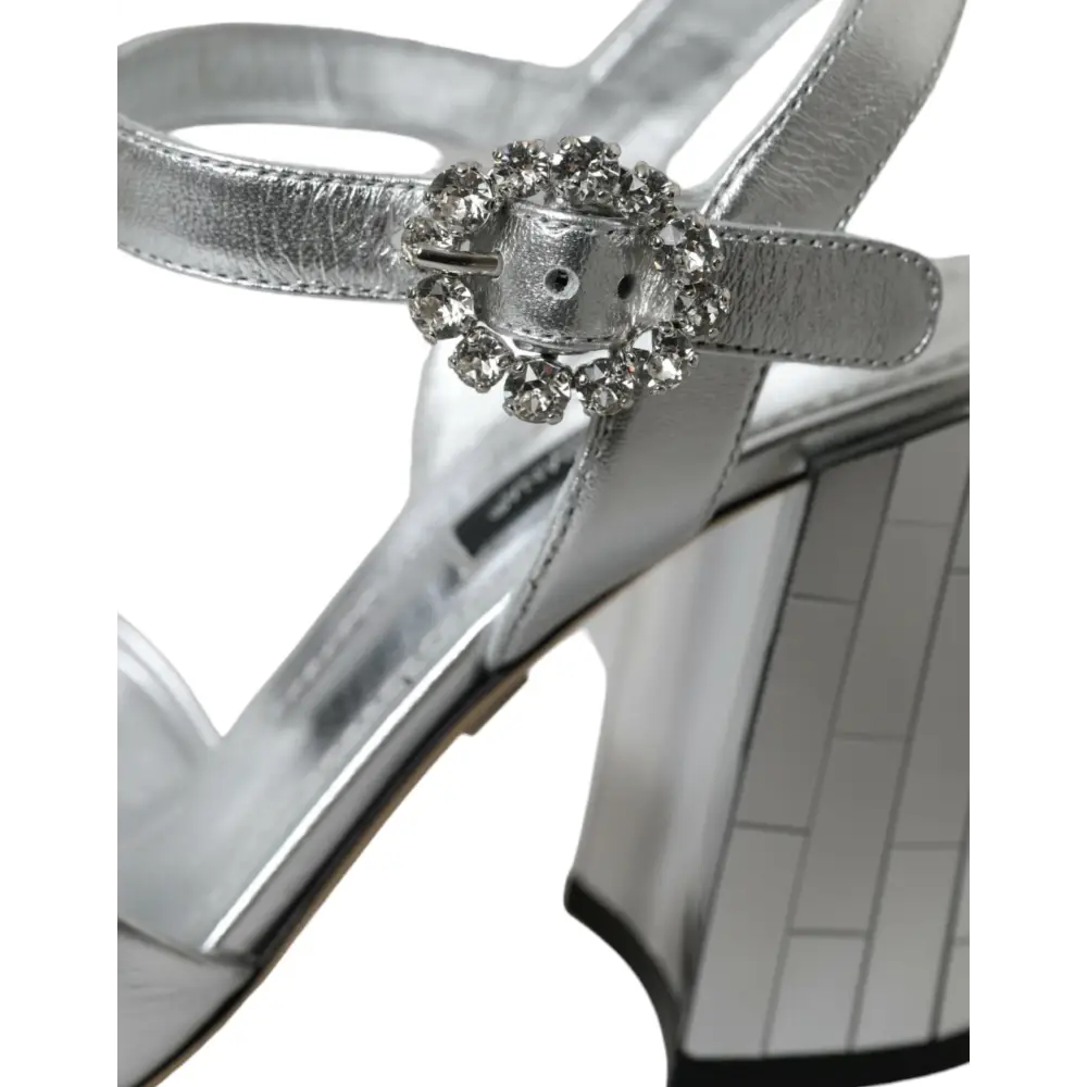 Dolce & Gabbana Silberne Lammfell Leder Absätze Sandalen Schuhe