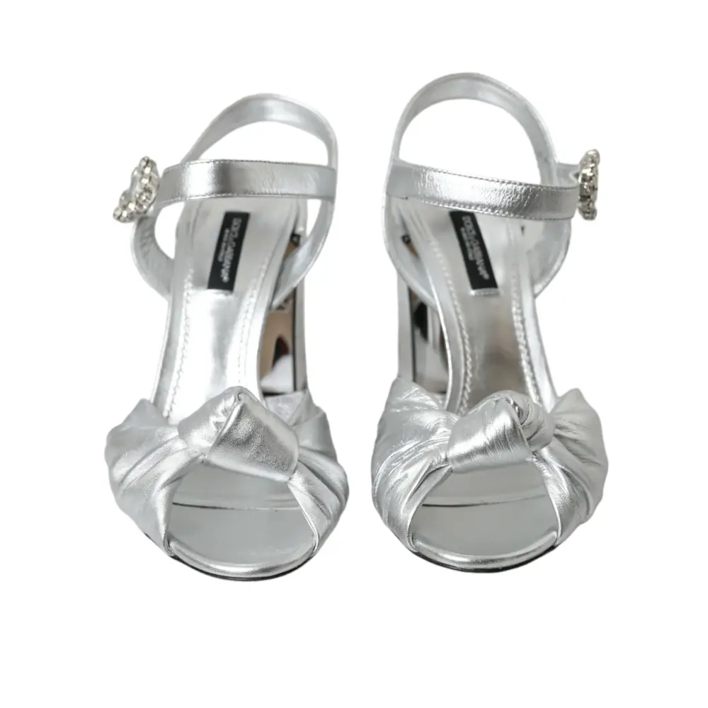 Dolce & Gabbana Silberne Lammfell Leder Absätze Sandalen Schuhe