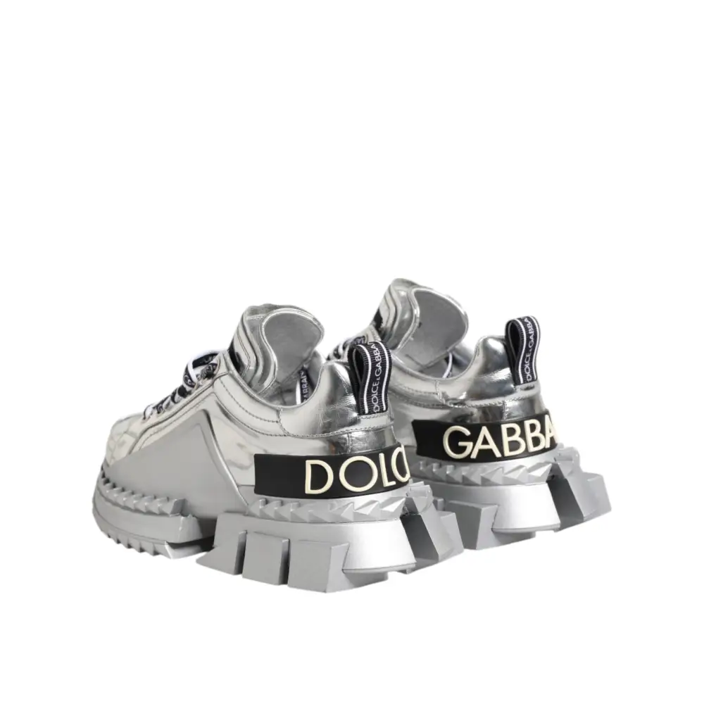 Dolce & Gabbana Silberne Leder Super Queen Sneakers Schuhe - EU35/US4.5