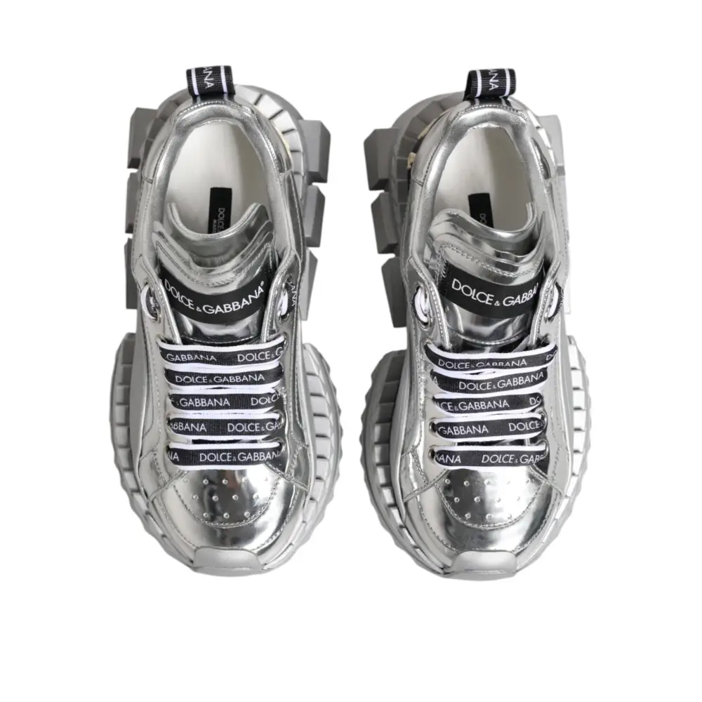 Dolce & Gabbana Silberne Leder Super Queen Sneakers Schuhe - EU35/US4.5