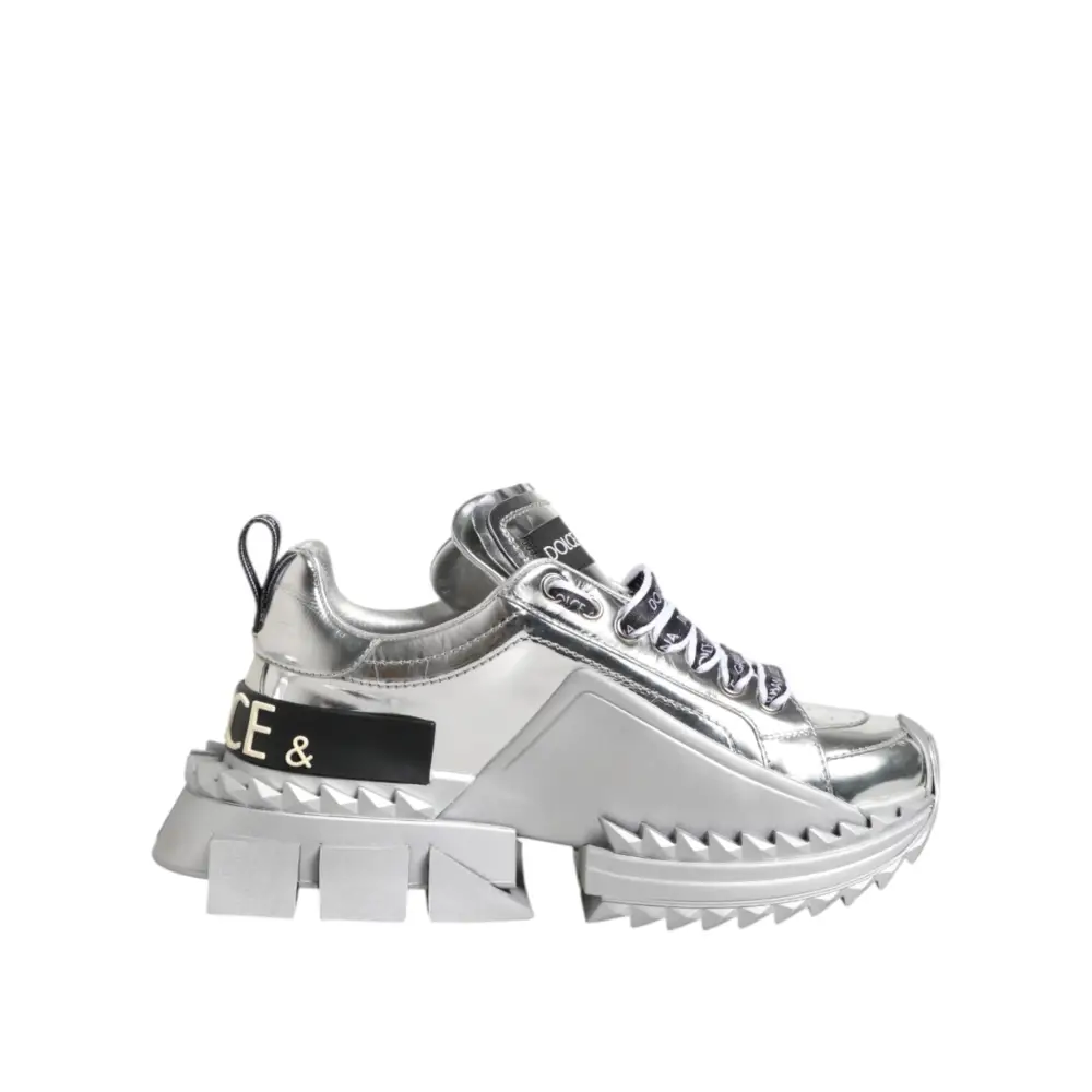 Dolce & Gabbana Silberne Leder Super Queen Sneakers Schuhe - EU35/US4.5