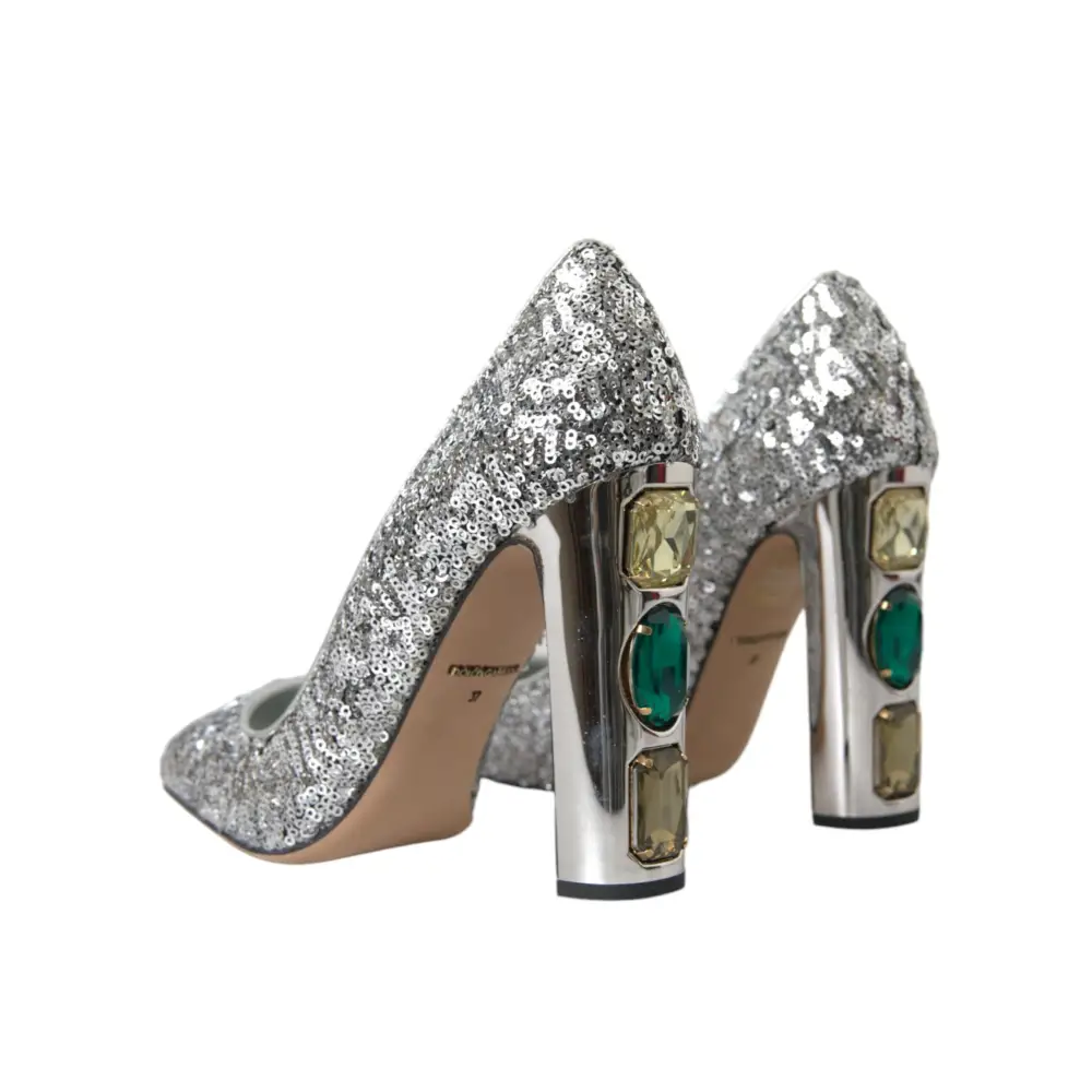 Dolce & Gabbana Silberne Pailletten verschönerte Absätze Pumps Schuhe