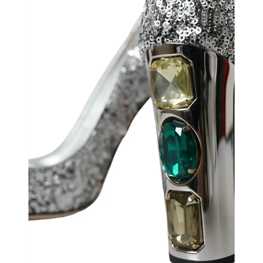 Dolce & Gabbana Silberne Pailletten verschönerte Absätze Pumps Schuhe