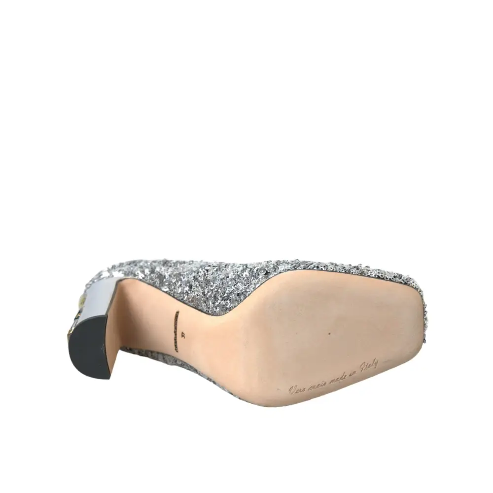 Dolce & Gabbana Silberne Pailletten verschönerte Absätze Pumps Schuhe