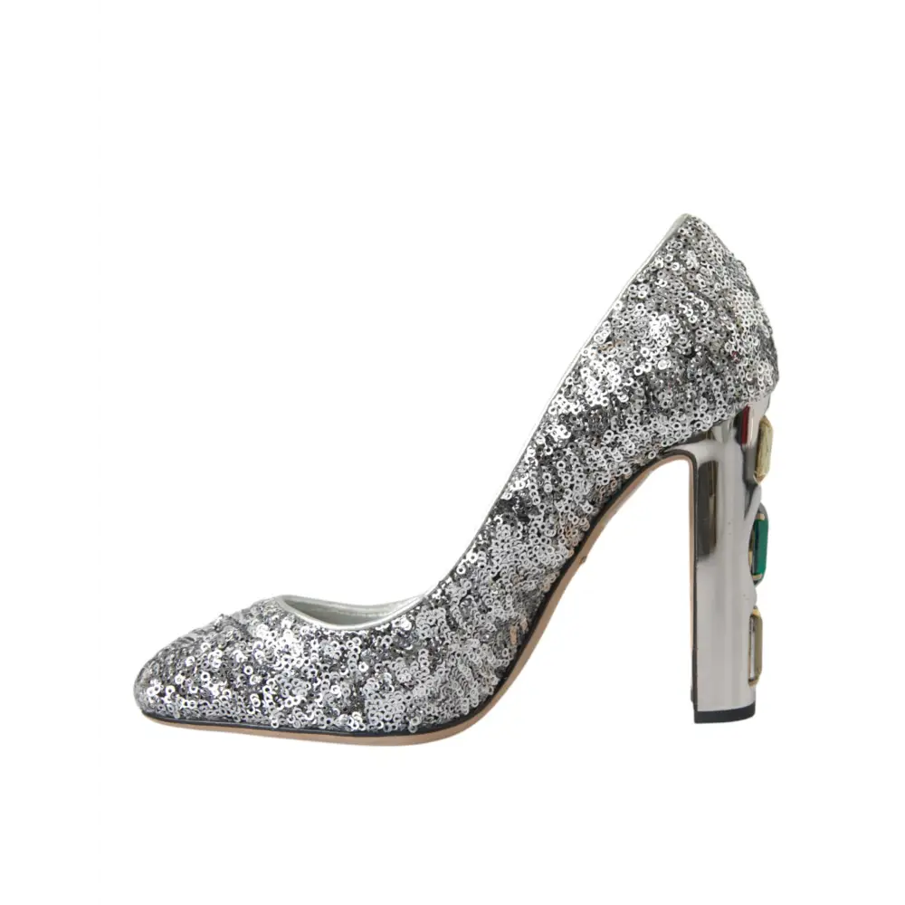 Dolce & Gabbana Silberne Pailletten verschönerte Absätze Pumps Schuhe