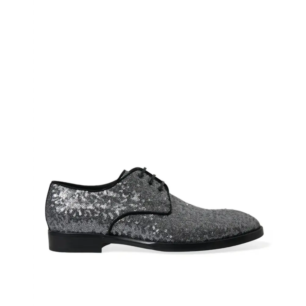 Dolce & Gabbana Silberne paillettenbesetzte Schnürschuhe für Männer Derby Dress Schuhe - EU39/US6
