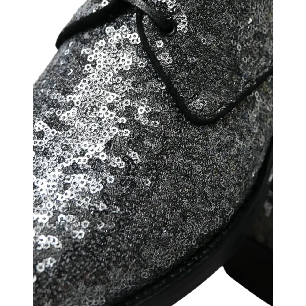 Dolce & Gabbana Silberne paillettenbesetzte Schnürschuhe für Männer Derby Dress Schuhe - EU39/US6